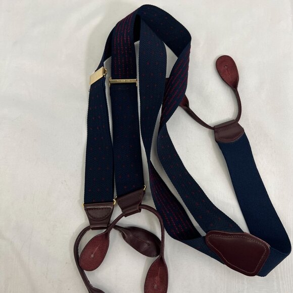 Pelican USA Men's Adjustable Navy Blue Elastic Suspenders Polka Dot Brass Clips - Picture 13 of 14